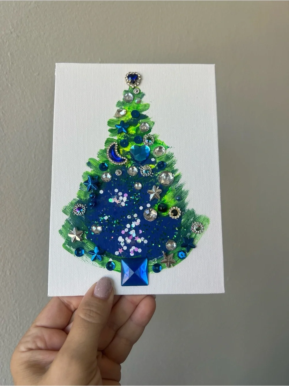 Starry Night Jeweled Christmas Tree – 5x7 Original painting